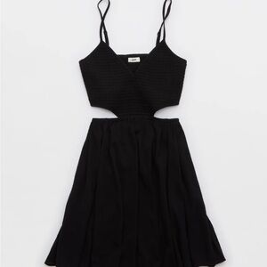 NWT Aerie Black Smocked Cut Out Sleeveless Mini Dress Summer Sun Dress | XS